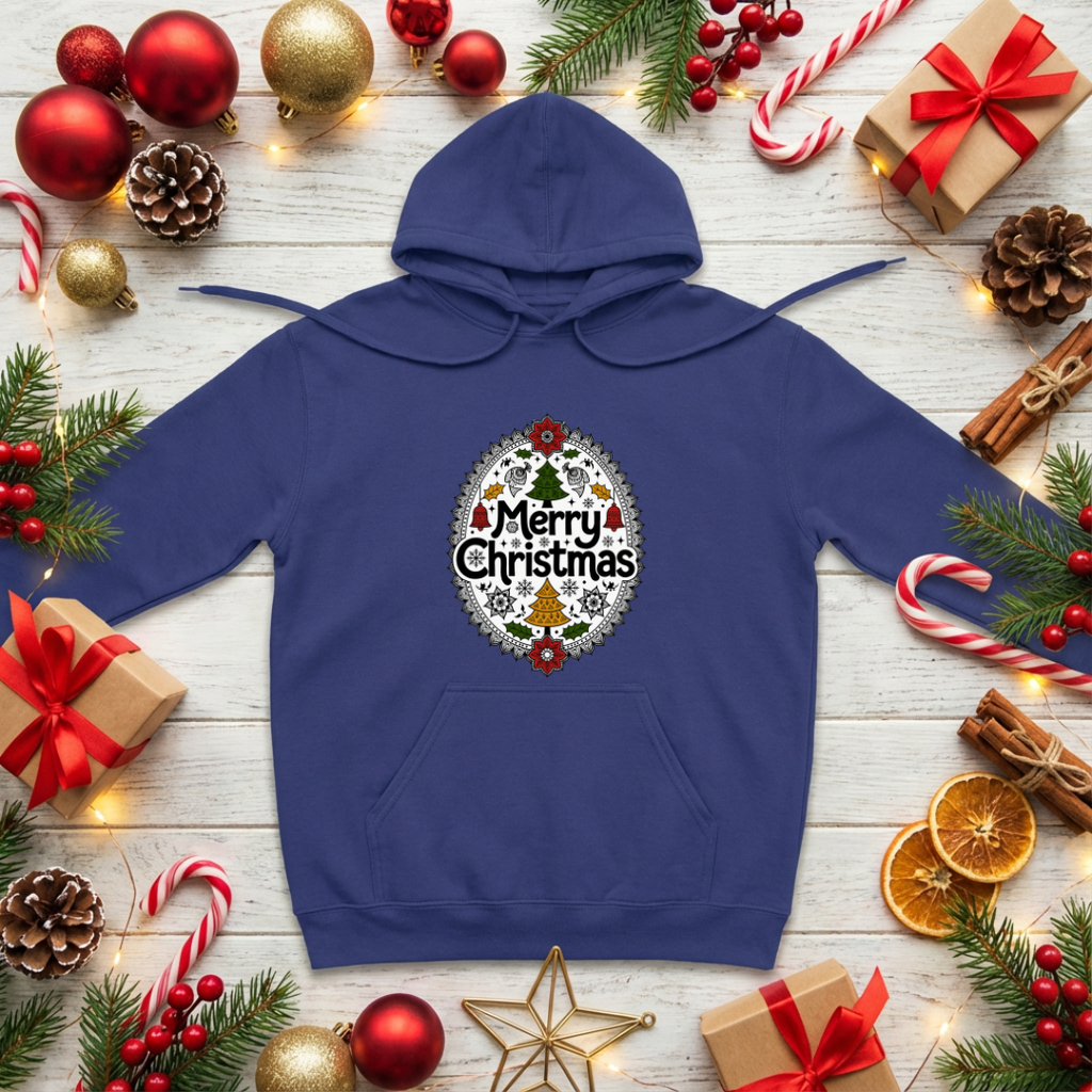 Merry Christmas in Madhubani Design - Unisex Hoodie
